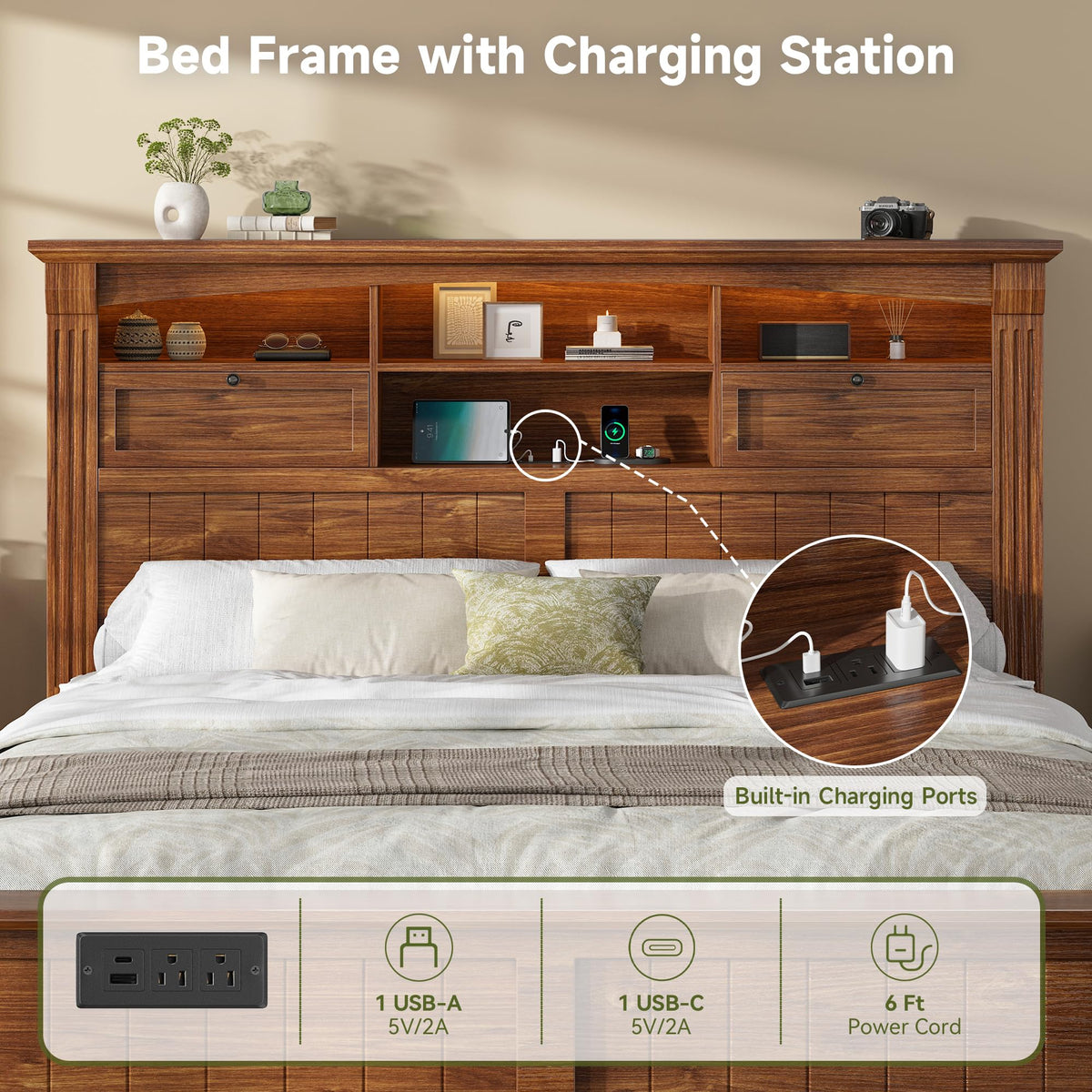 Full Size Bed Frame with Storage Headboard and 4 Drawers L99782
