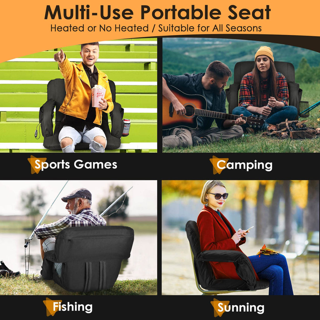 Heated Stadium Seats for Bleachers with Back Support, Black J72234