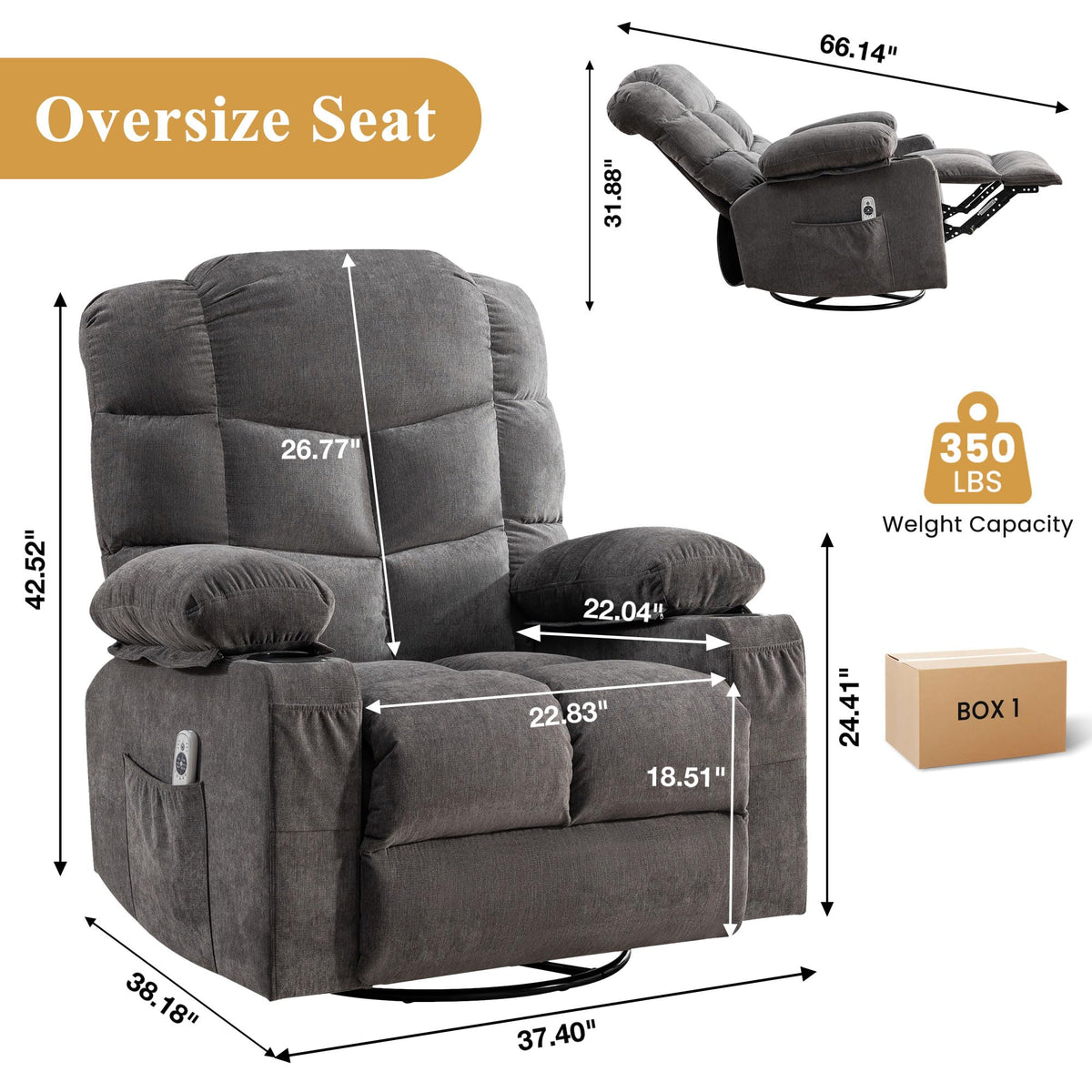 Swivel Rocker Recliner Chair with Massage and Heat F2566