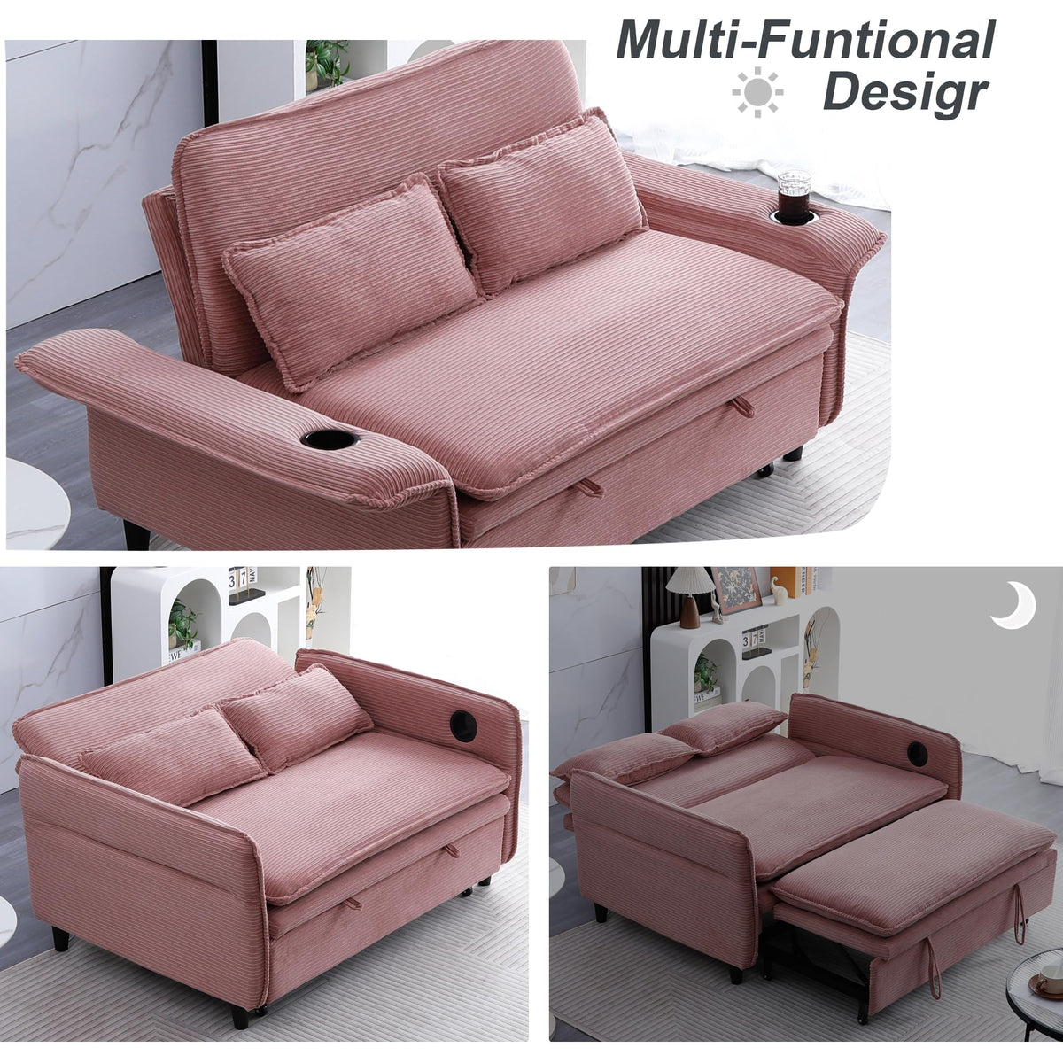 Pink Convertible Sleeper Sofa Bed C7637