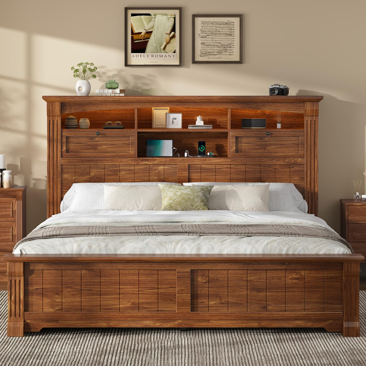 Full Size Bed Frame with Storage Headboard and 4 Drawers L99782