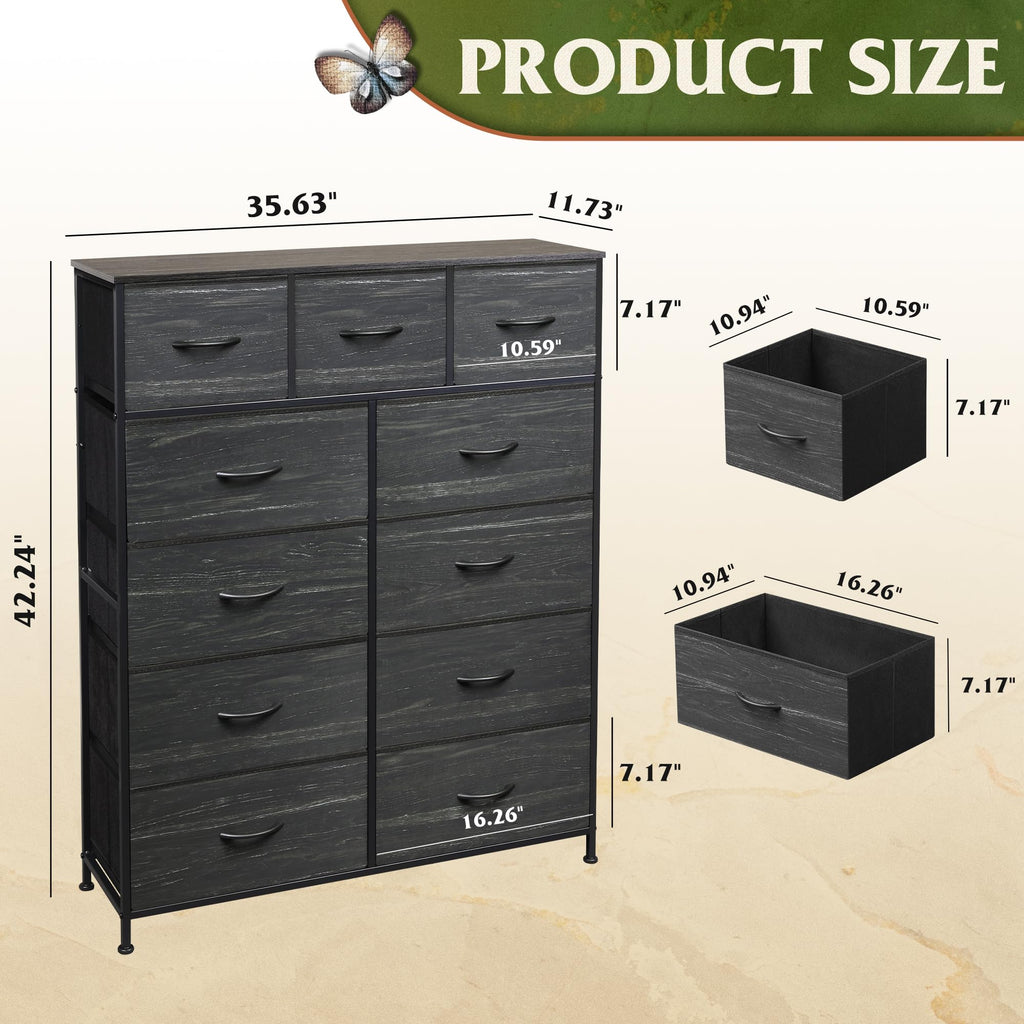 Black 11 Drawer Fabric Dresser A340228