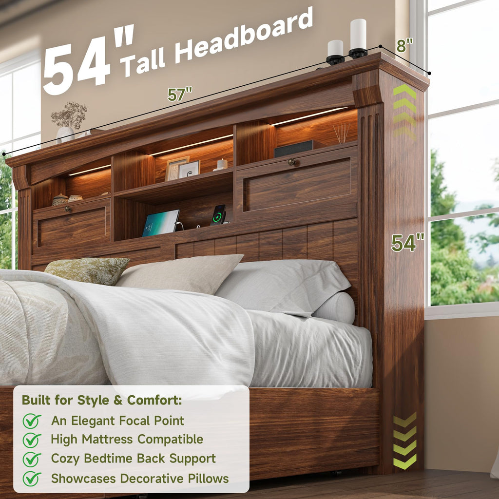 Full Size Bed Frame with Storage Headboard and 4 Drawers L99782