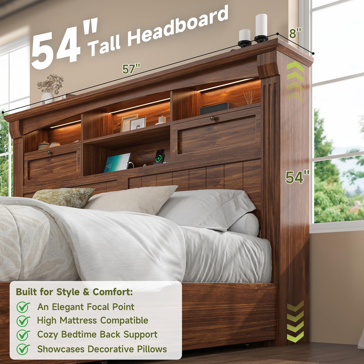 Full Size Bed Frame with Storage Headboard and 4 Drawers L99782
