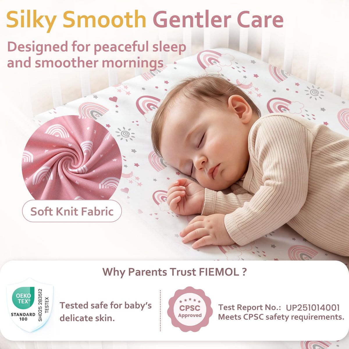 3 Pack Fitted Crib Sheets 52”x28” V3997