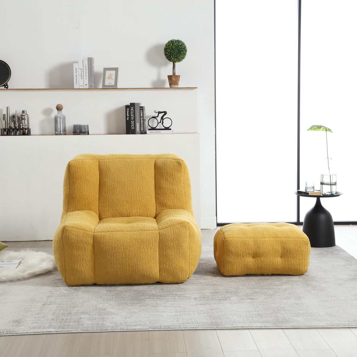 Yellow Memory Foam Bean Bag Chair with Ottoman P773