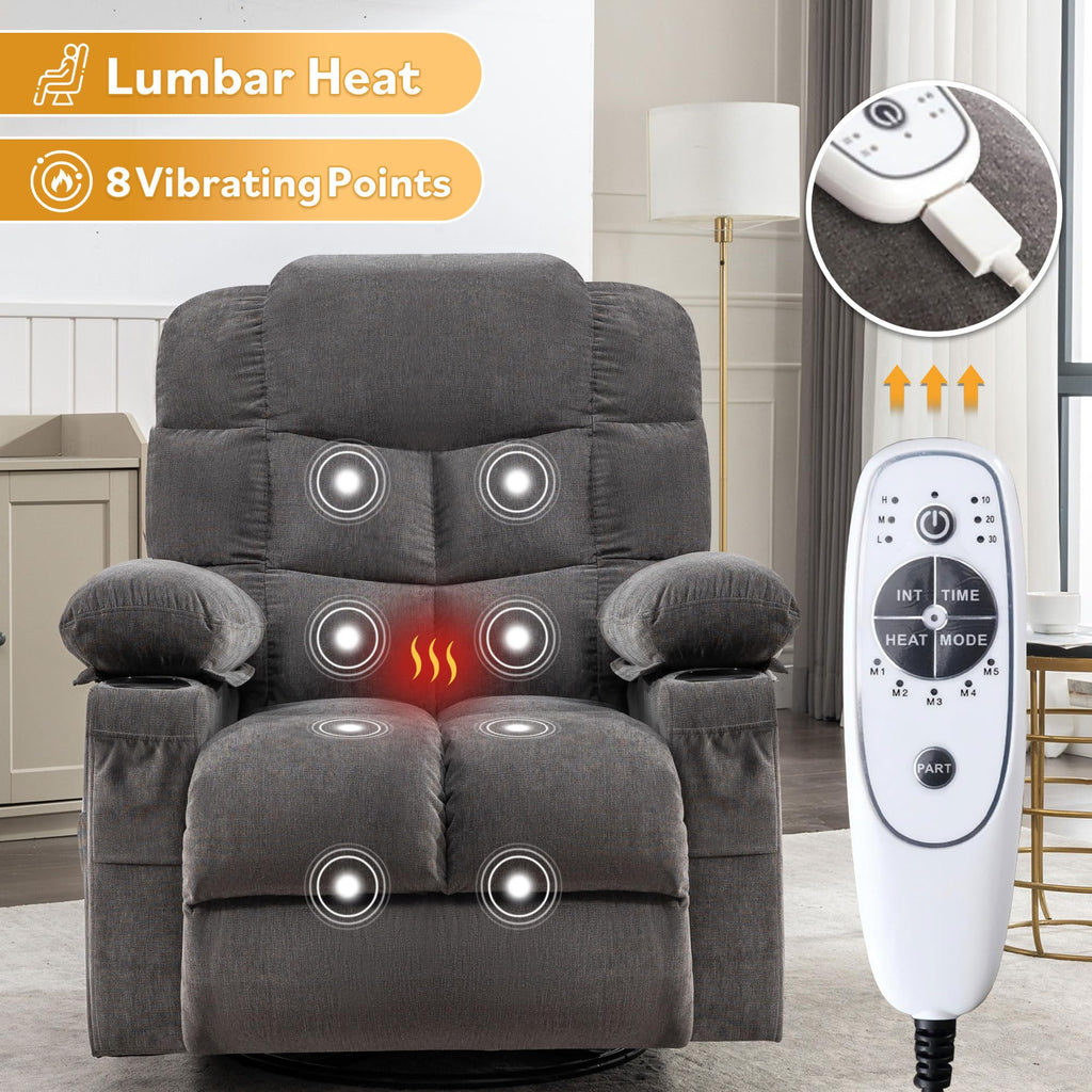 Swivel Rocker Recliner Chair with Massage and Heat F2566