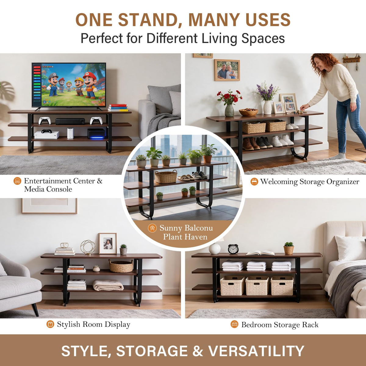 Walnut 3-Tier TV Stand X338
