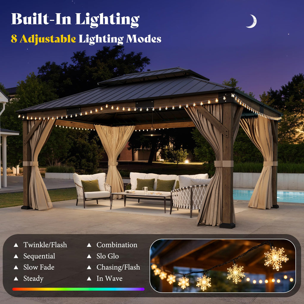 12x14FT Hardtop Gazebo with Double Roof, Privacy Curtain & Netting O743059