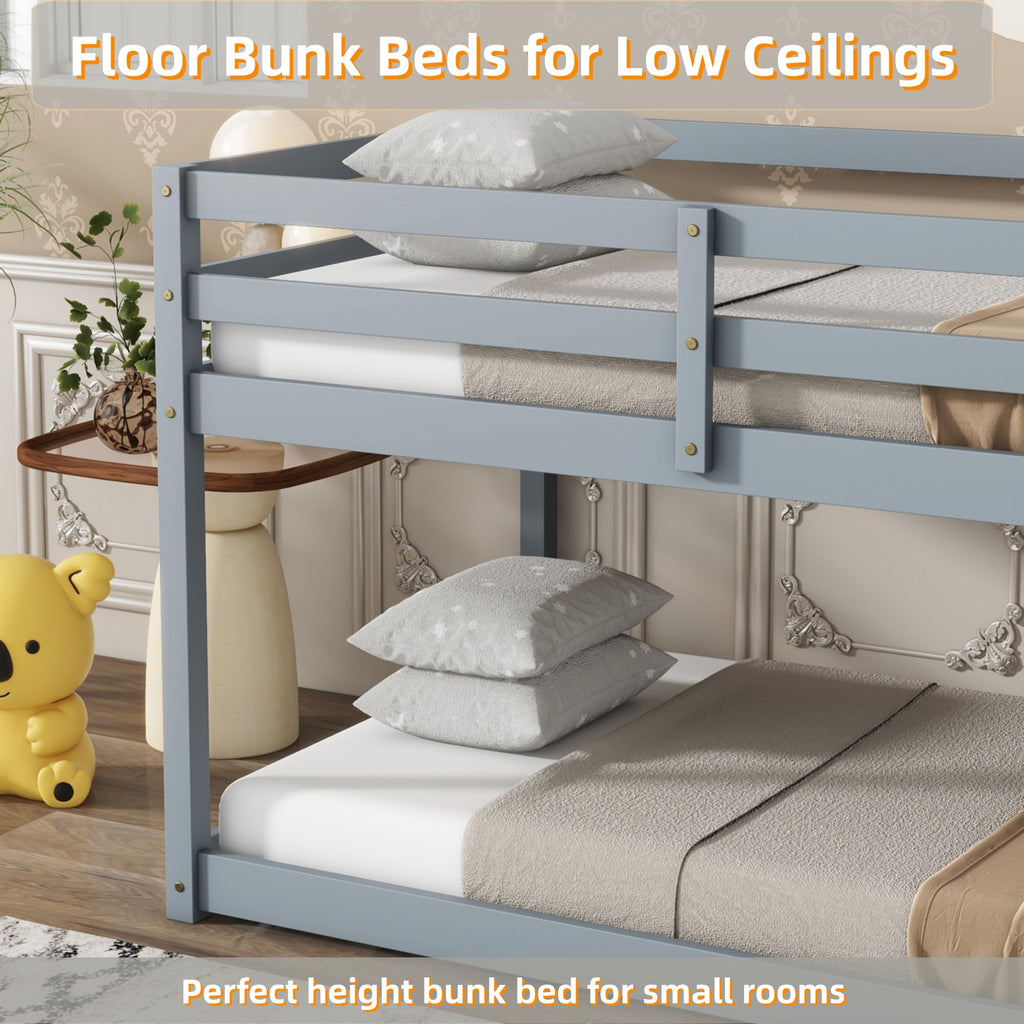 Twin Over Twin Solid Wood Bunk Bed with Ladder and Guardrails Y753