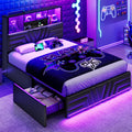Full Size Bed Frame with 4 Drawers and Storage Headboard, Black H239189