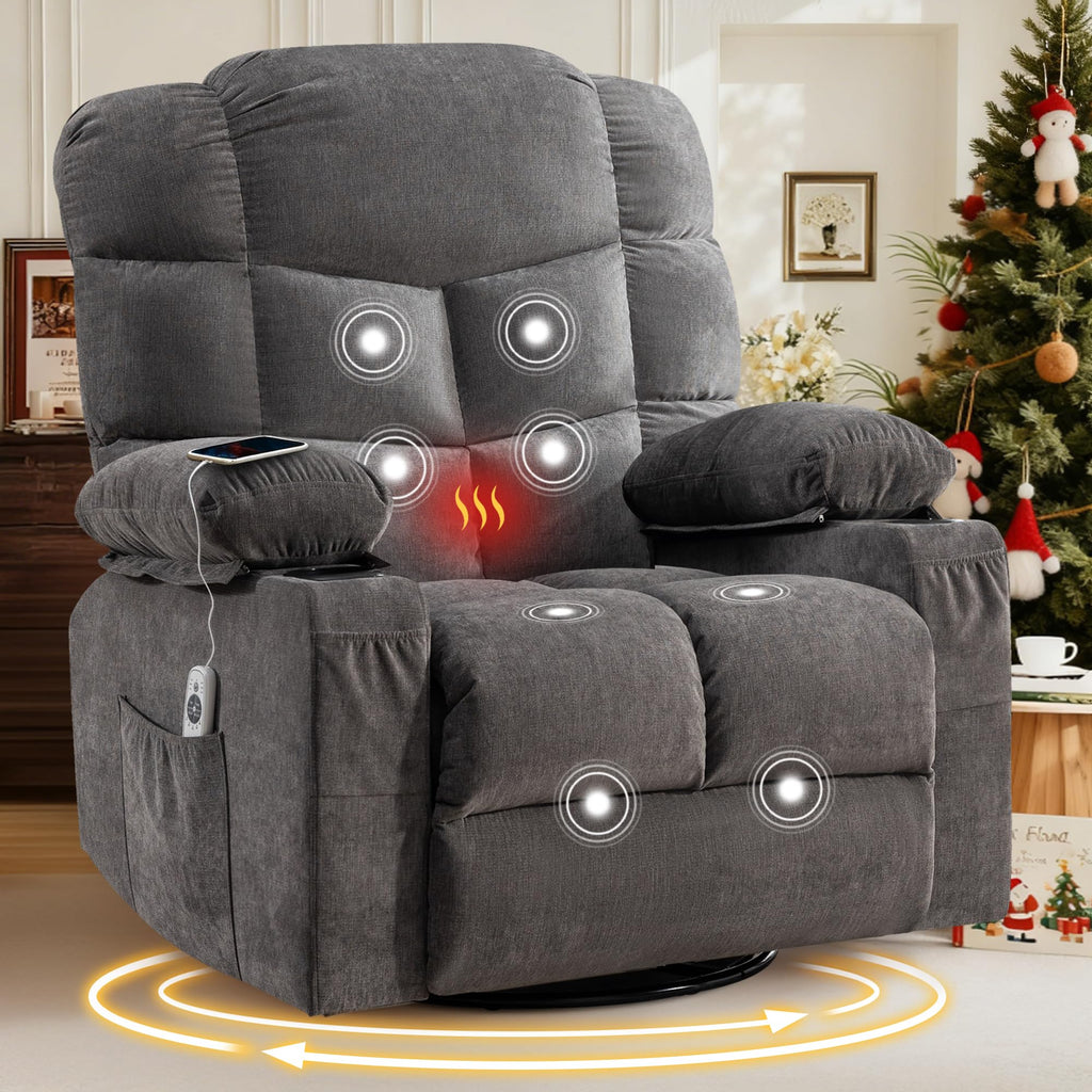 Swivel Rocker Recliner Chair with Massage and Heat F2566