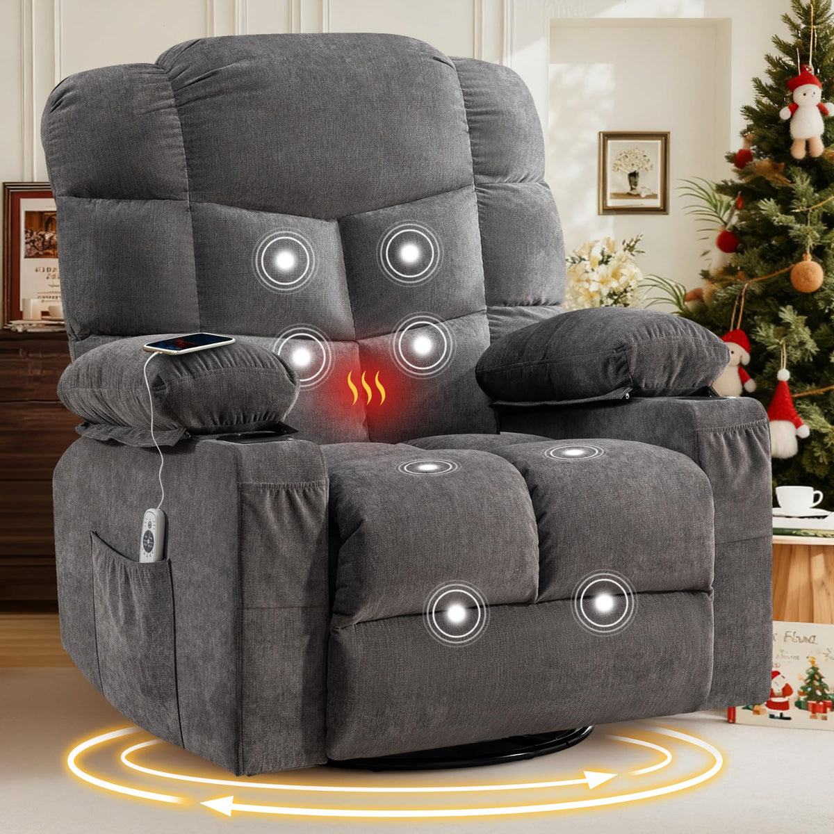 Swivel Rocker Recliner Chair with Massage and Heat F2566