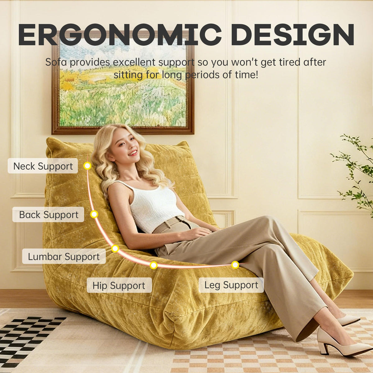 Yellow Bean Bag Chair with Memory Foam X368
