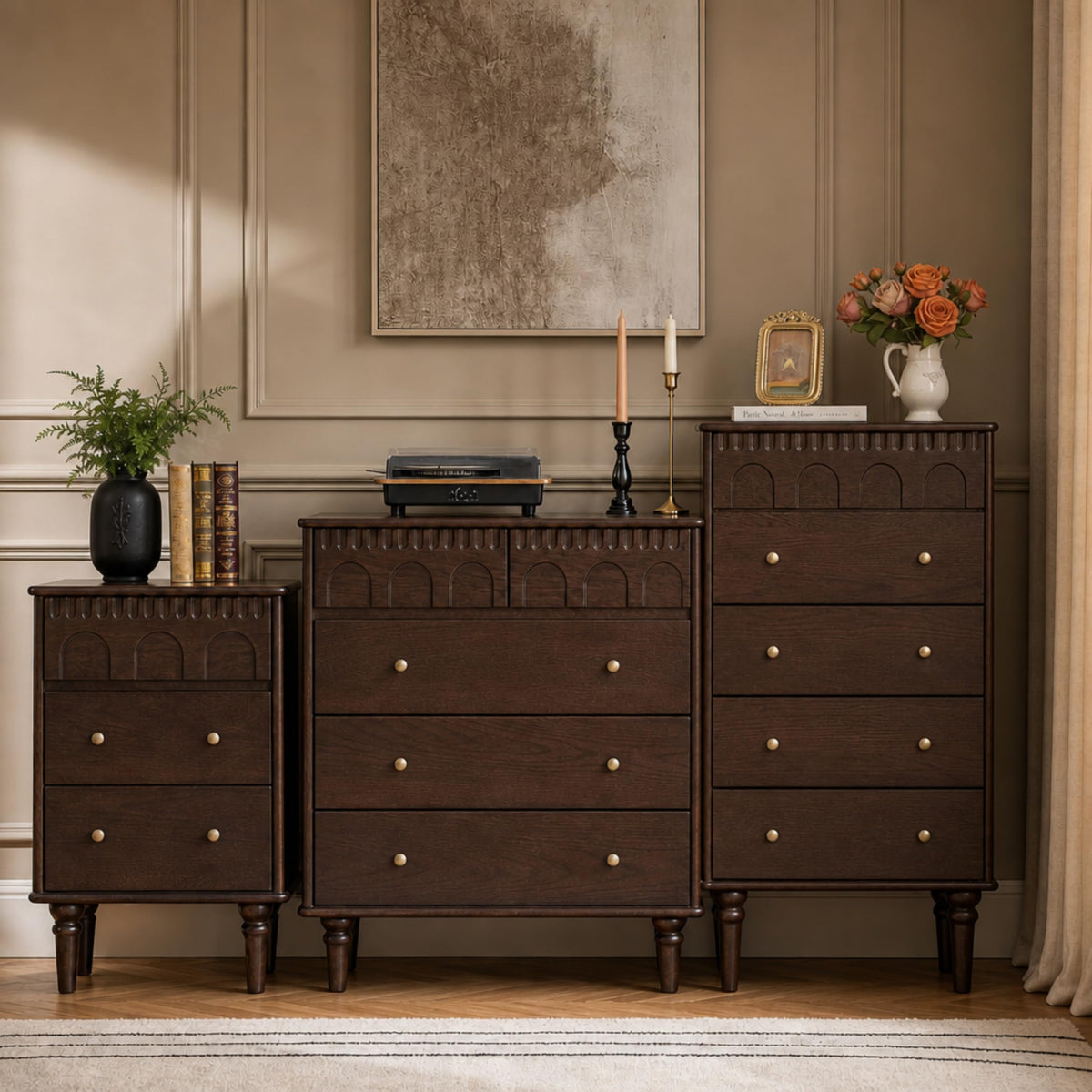 100% Solid Wood 5 Drawers Nightstand P623149