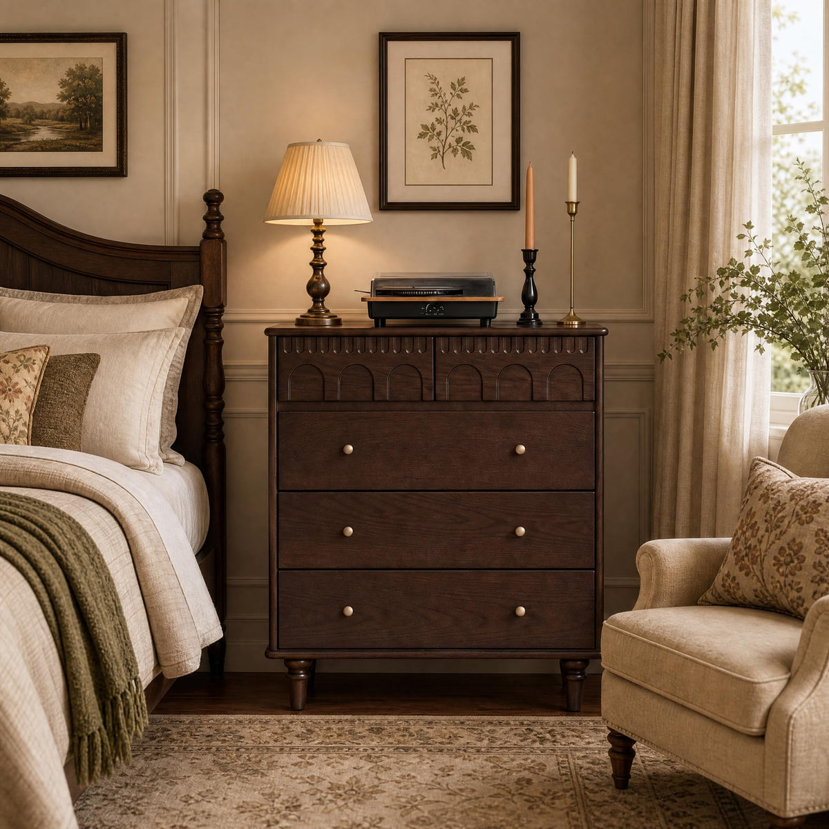 100% Solid Wood 5 Drawers Nightstand P623149