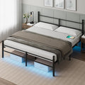 Black King Size Metal Platform Bed Frame with Headboard U8037