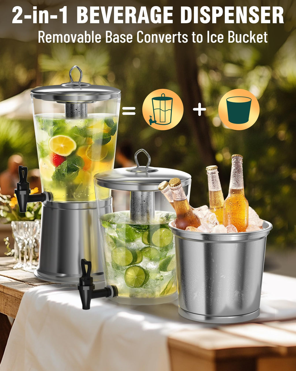 Stainless Steel Beverage Dispenser with Stand, 2 Gallons E4226