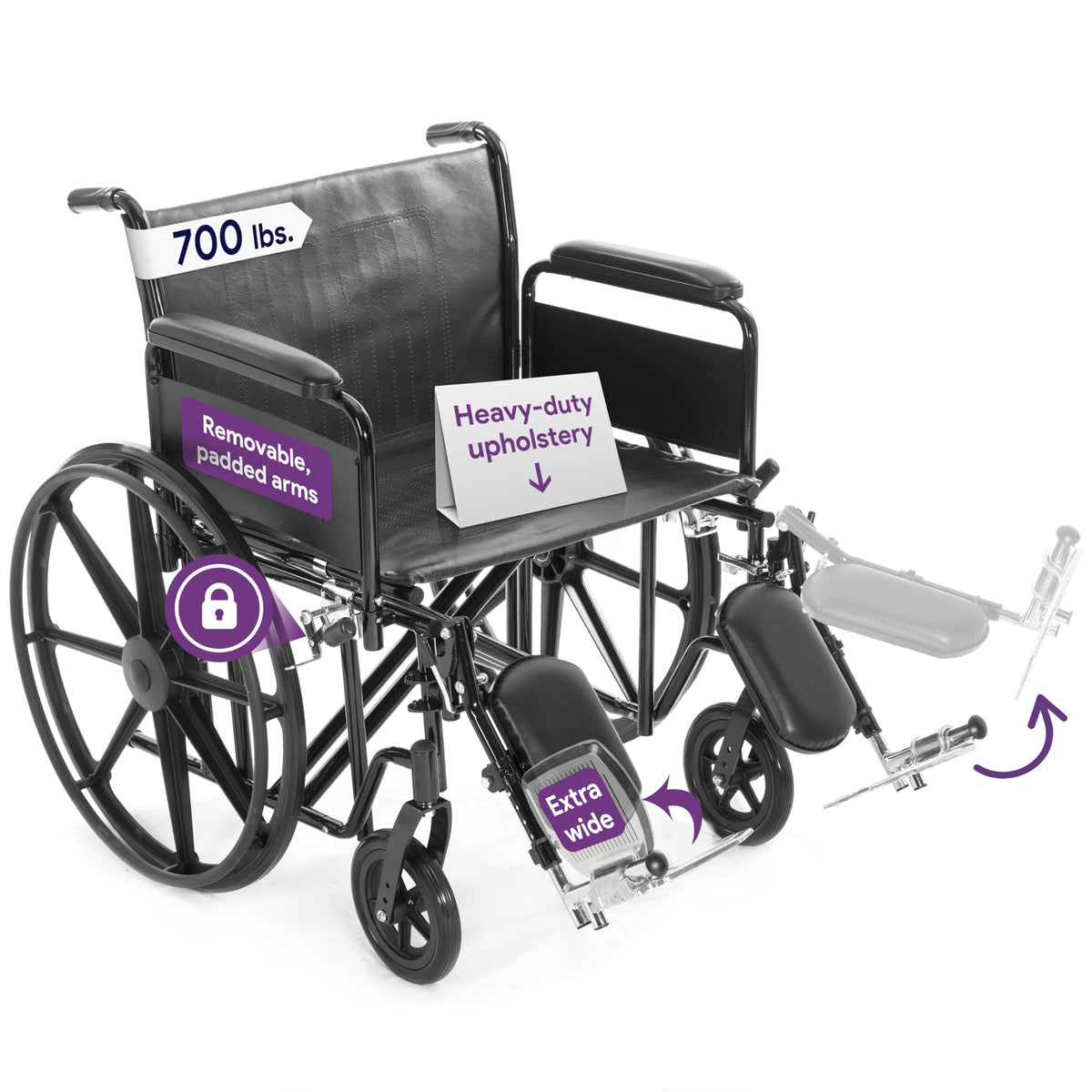 Heavy Duty Bariatric Wheelchair 500lb 26” Seat Width S575