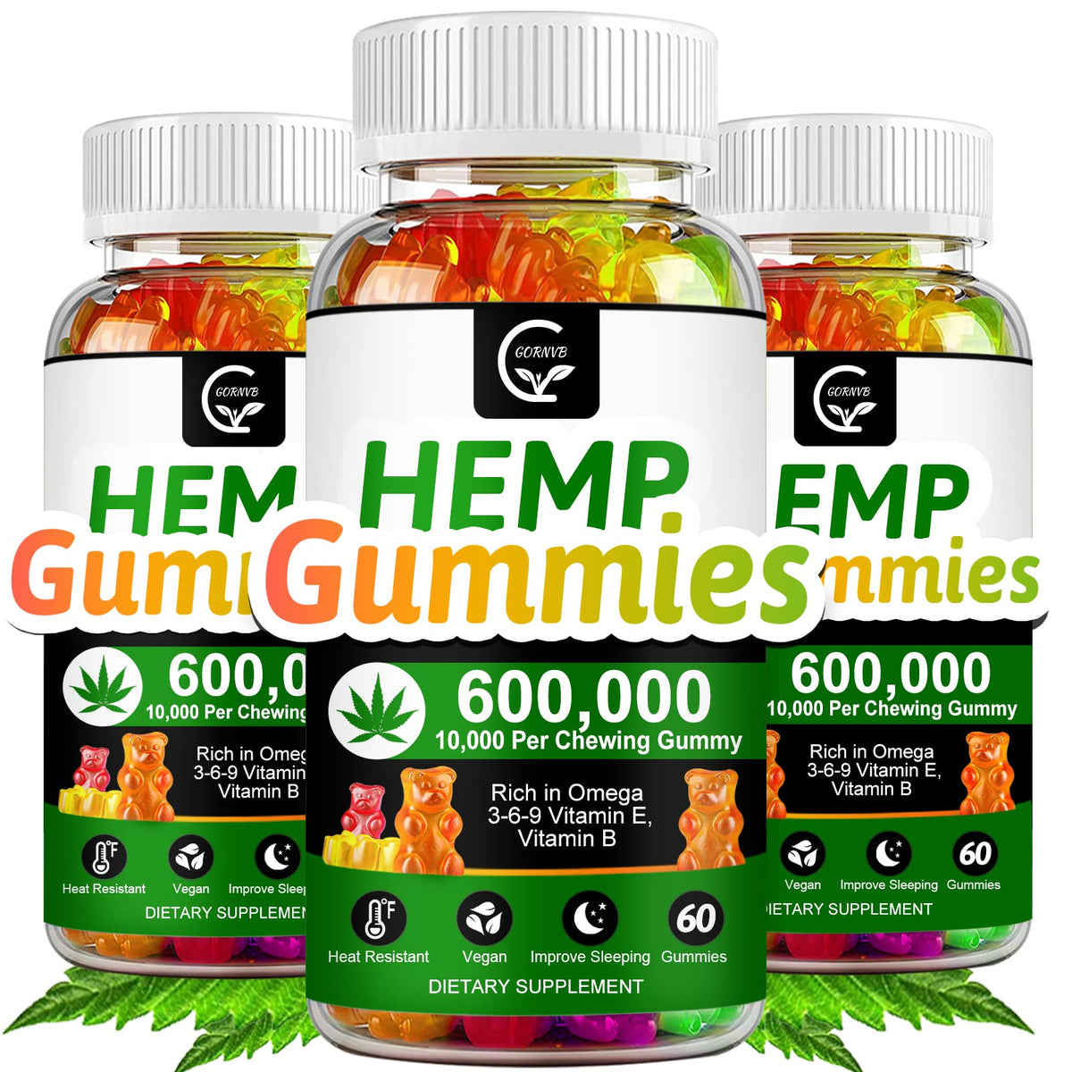 High Potency Hemp Gummies 600,000 Extra Strength Vegan Gluten-Free H22852