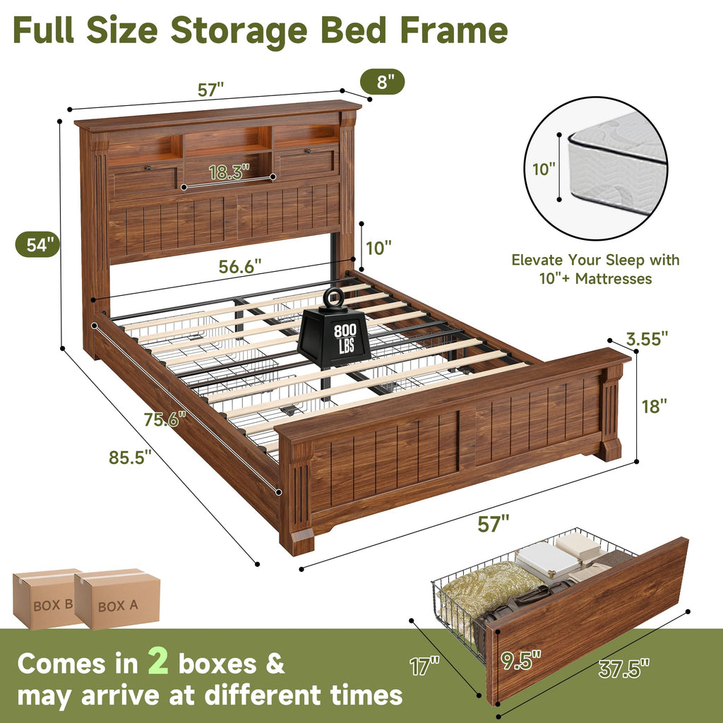 Full Size Bed Frame with Storage Headboard and 4 Drawers L99782