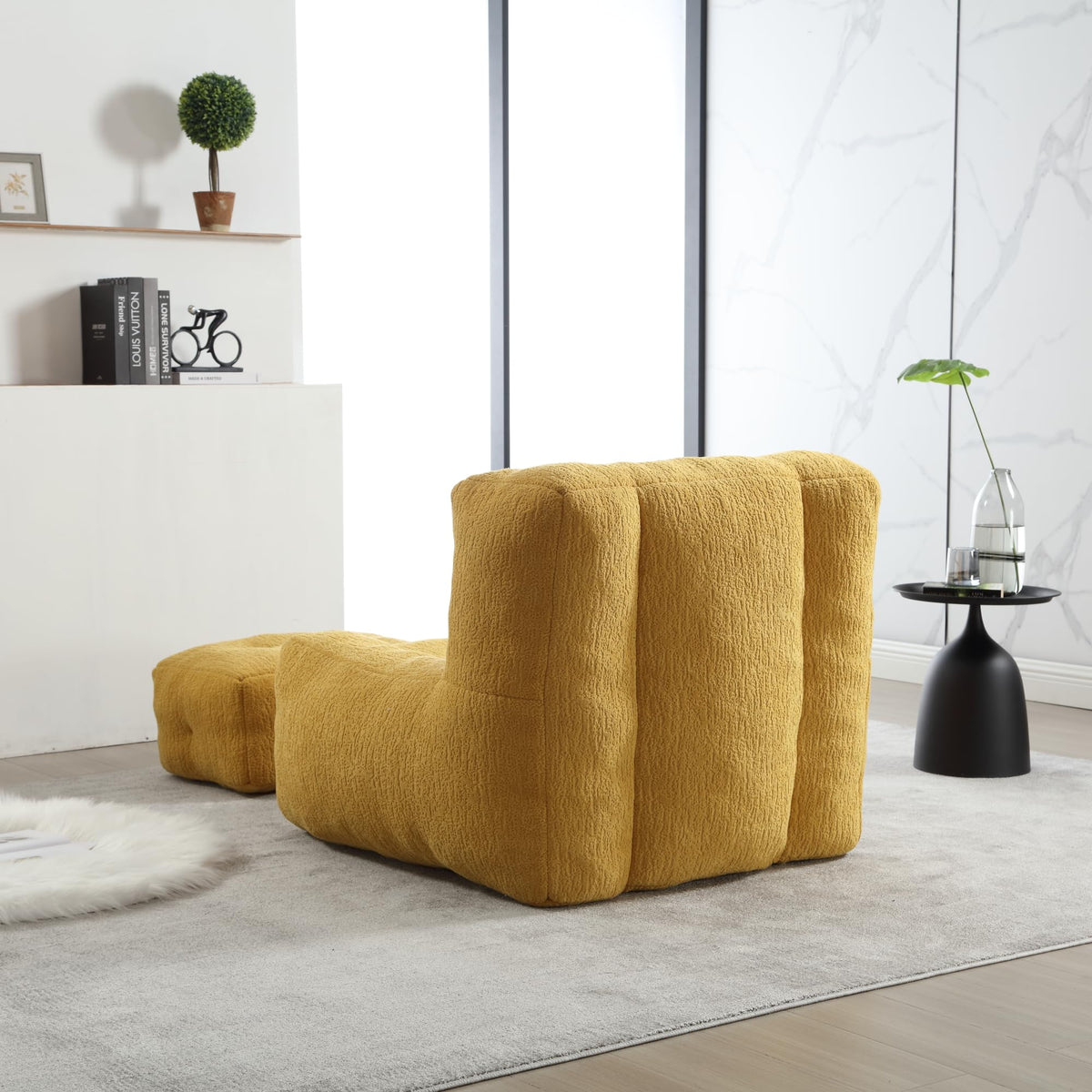 Yellow Memory Foam Bean Bag Chair with Ottoman P773