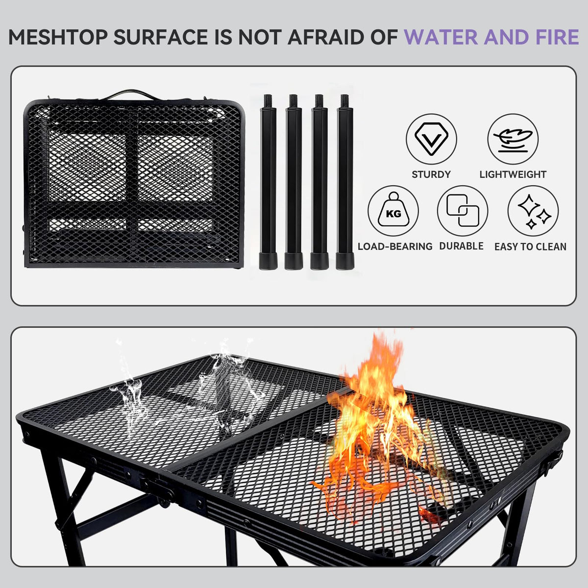 Black Adjustable Folding Camping Table Y4692