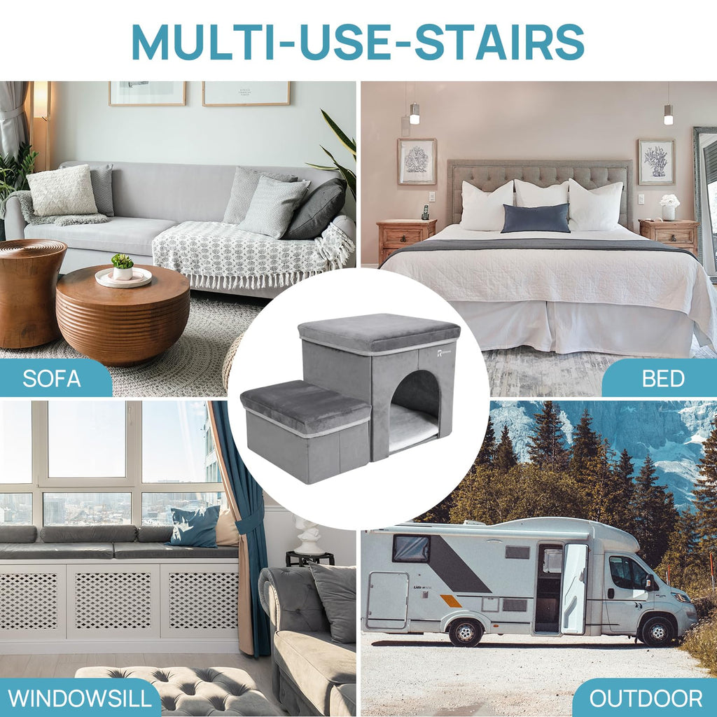Foldable Pet Stairs with House & Storage F67933