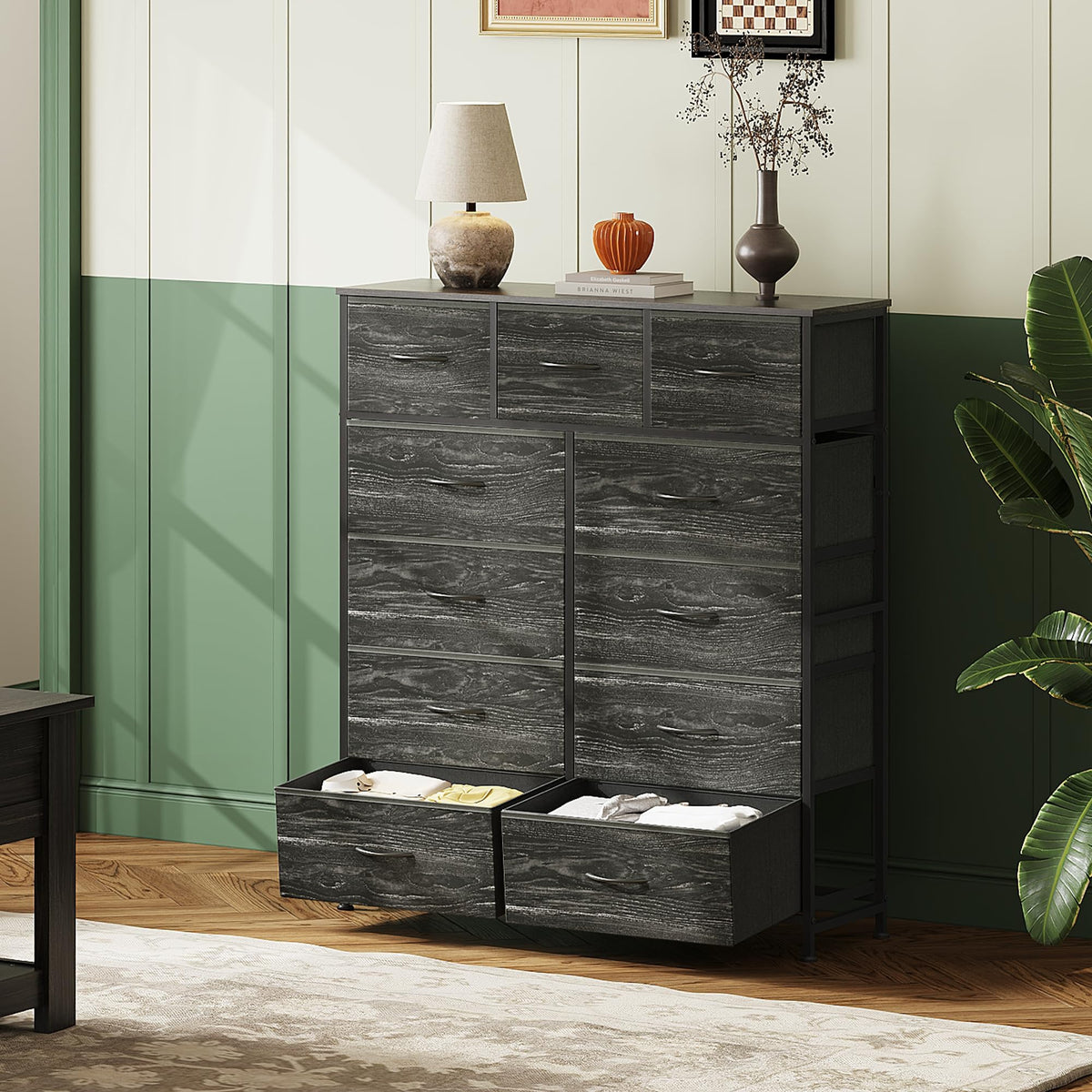 Black 11 Drawer Fabric Dresser A340228