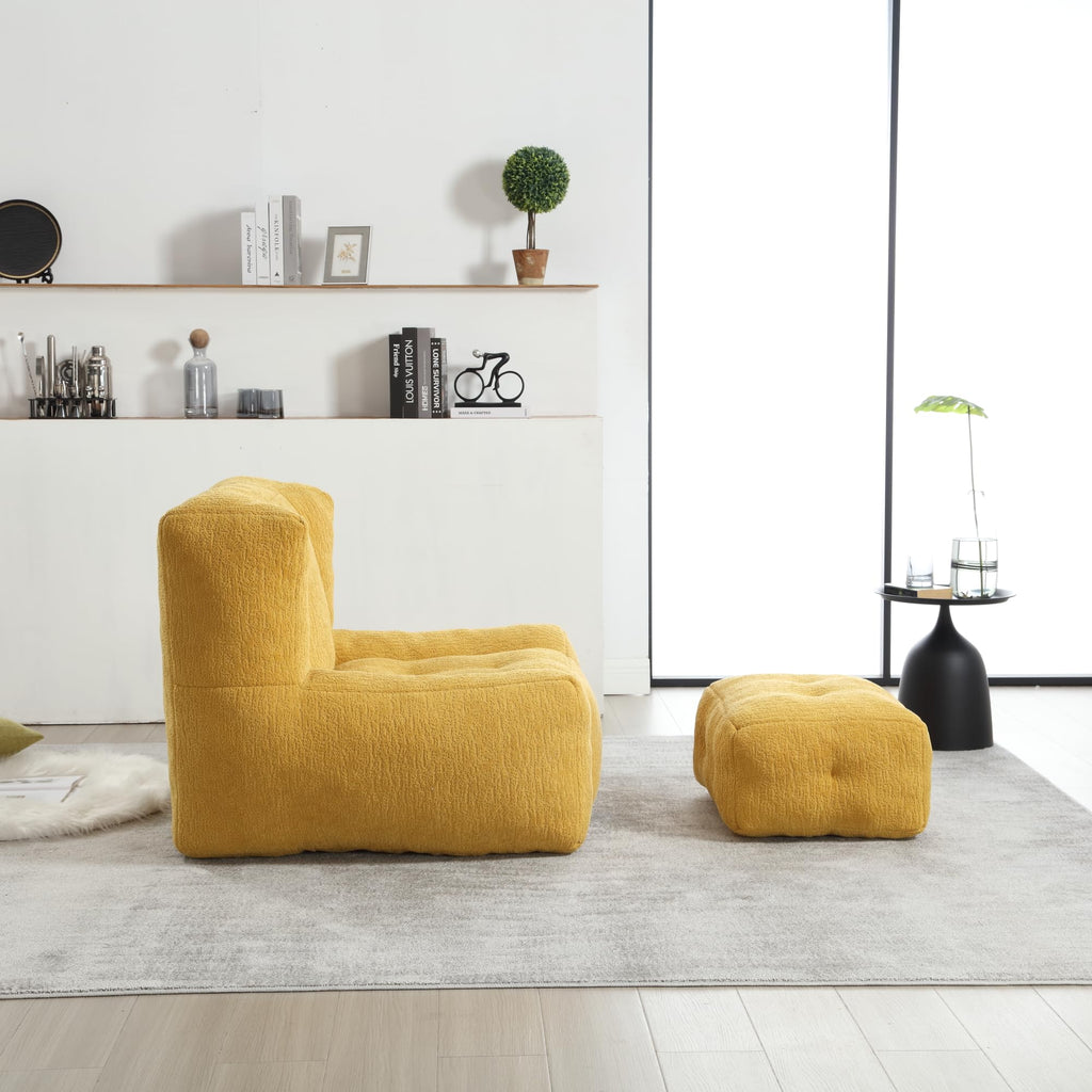 Yellow Memory Foam Bean Bag Chair with Ottoman P773