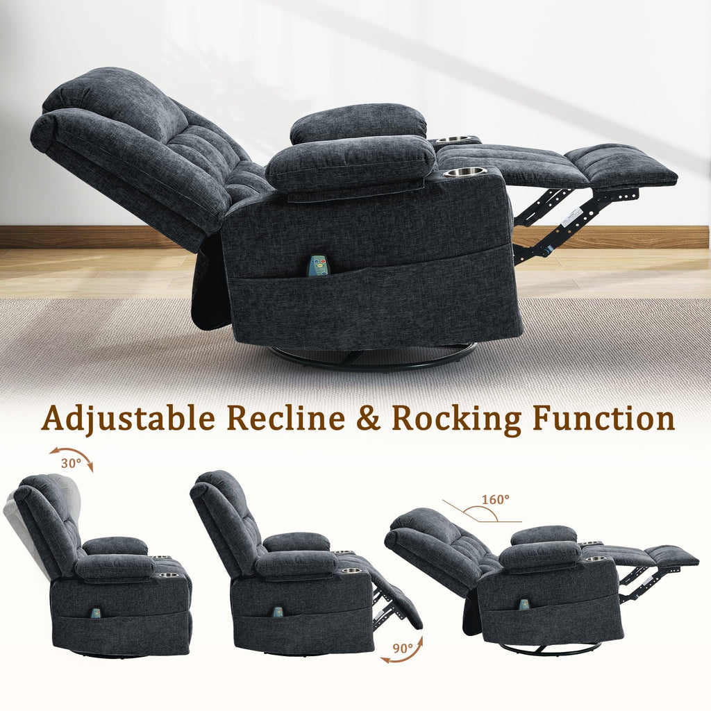 Fabric Dark Gray Swivel Rocker Recliner with Cup Holder S296
