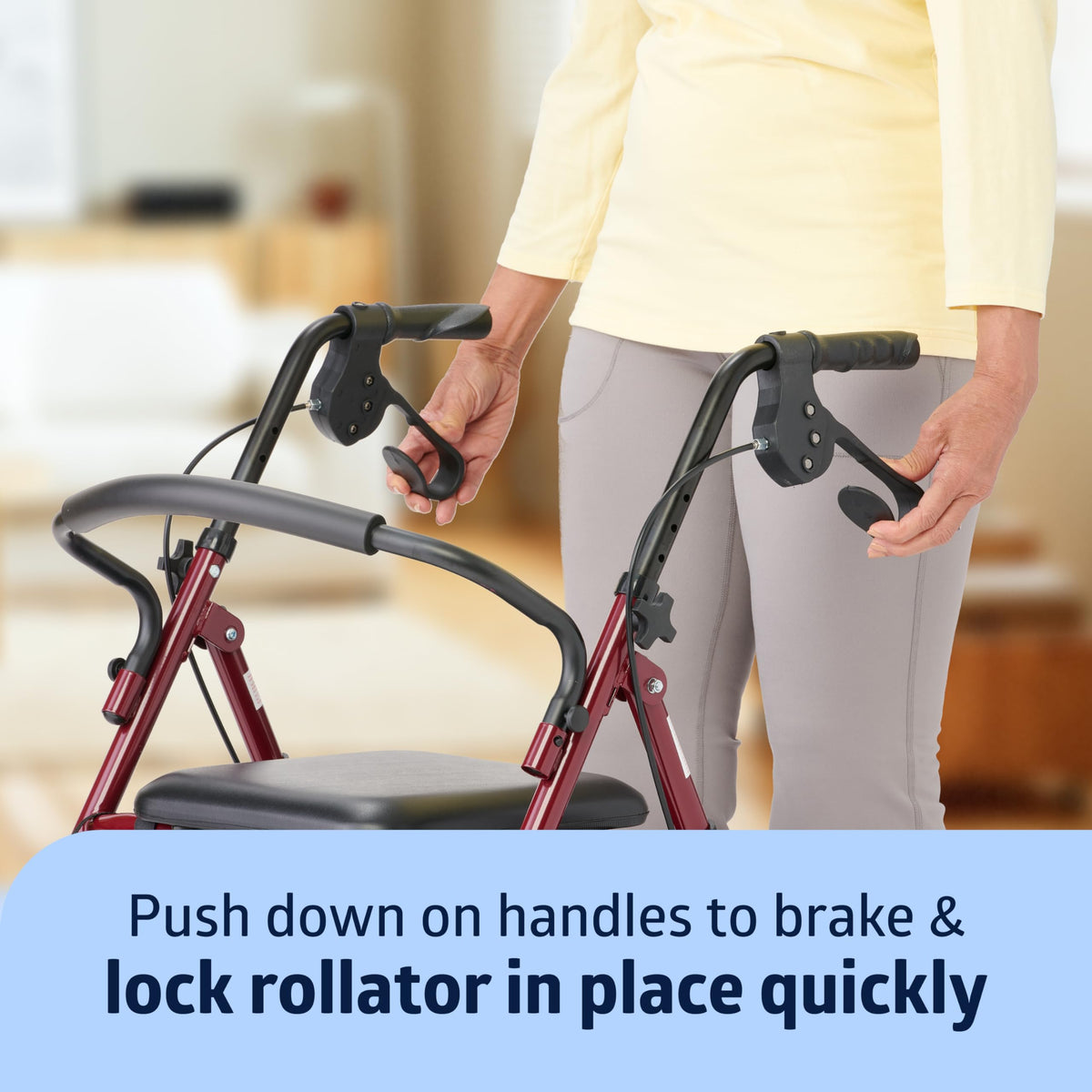 Steel Rollator Walker with Seat, Burgundy, 350 lb. Weight Capacity G74335