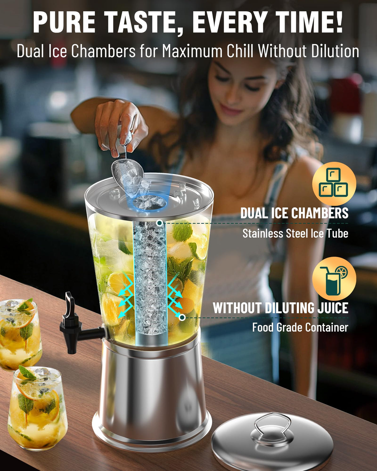 Stainless Steel Beverage Dispenser with Stand, 2 Gallons E4226