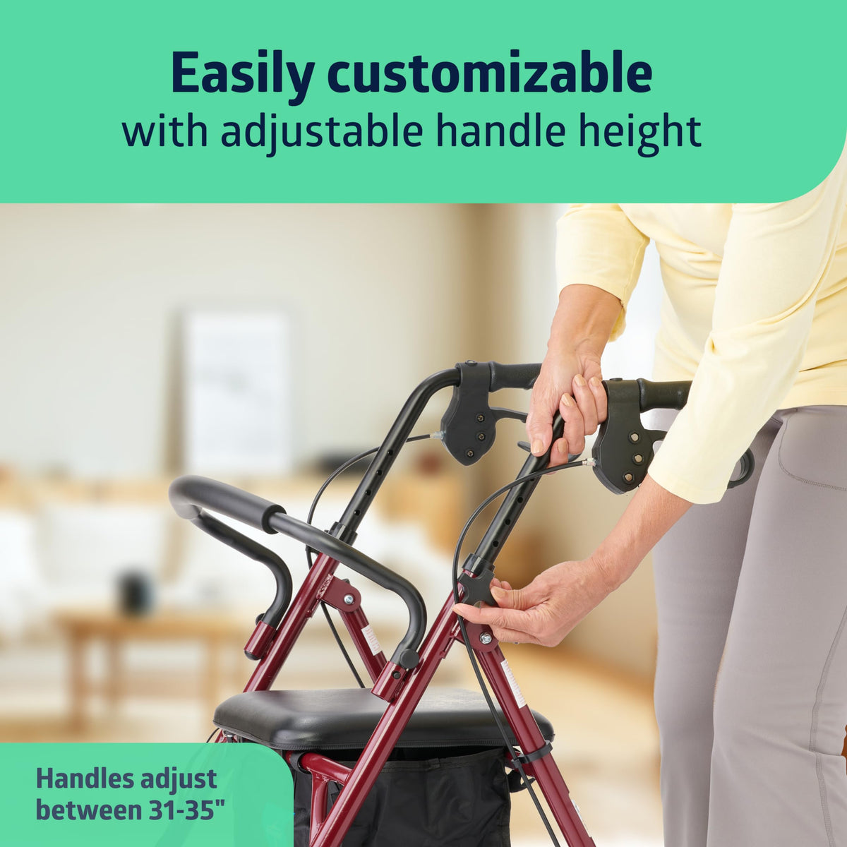 Steel Rollator Walker with Seat, Burgundy, 350 lb. Weight Capacity G74335