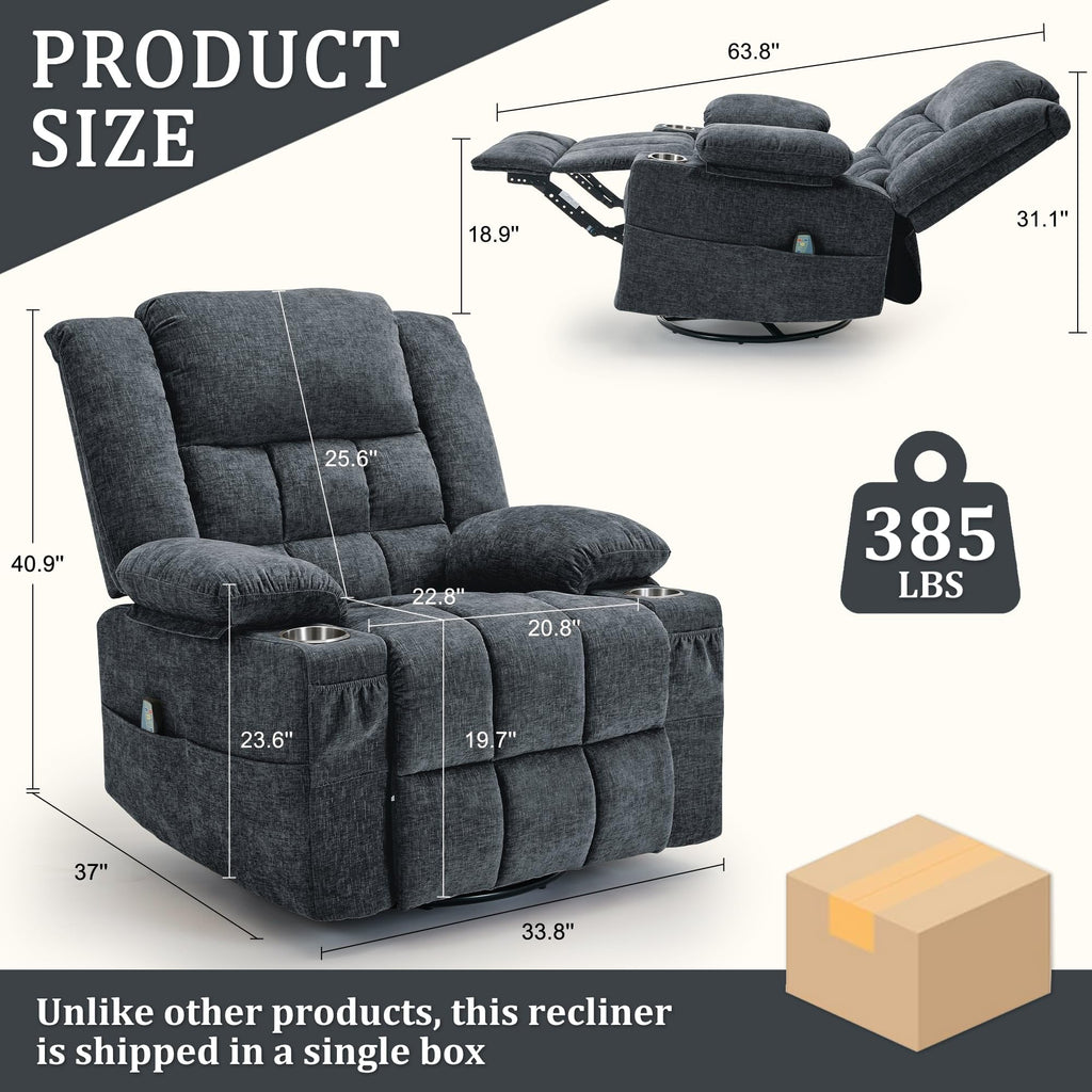 Fabric Dark Gray Swivel Rocker Recliner with Cup Holder S296