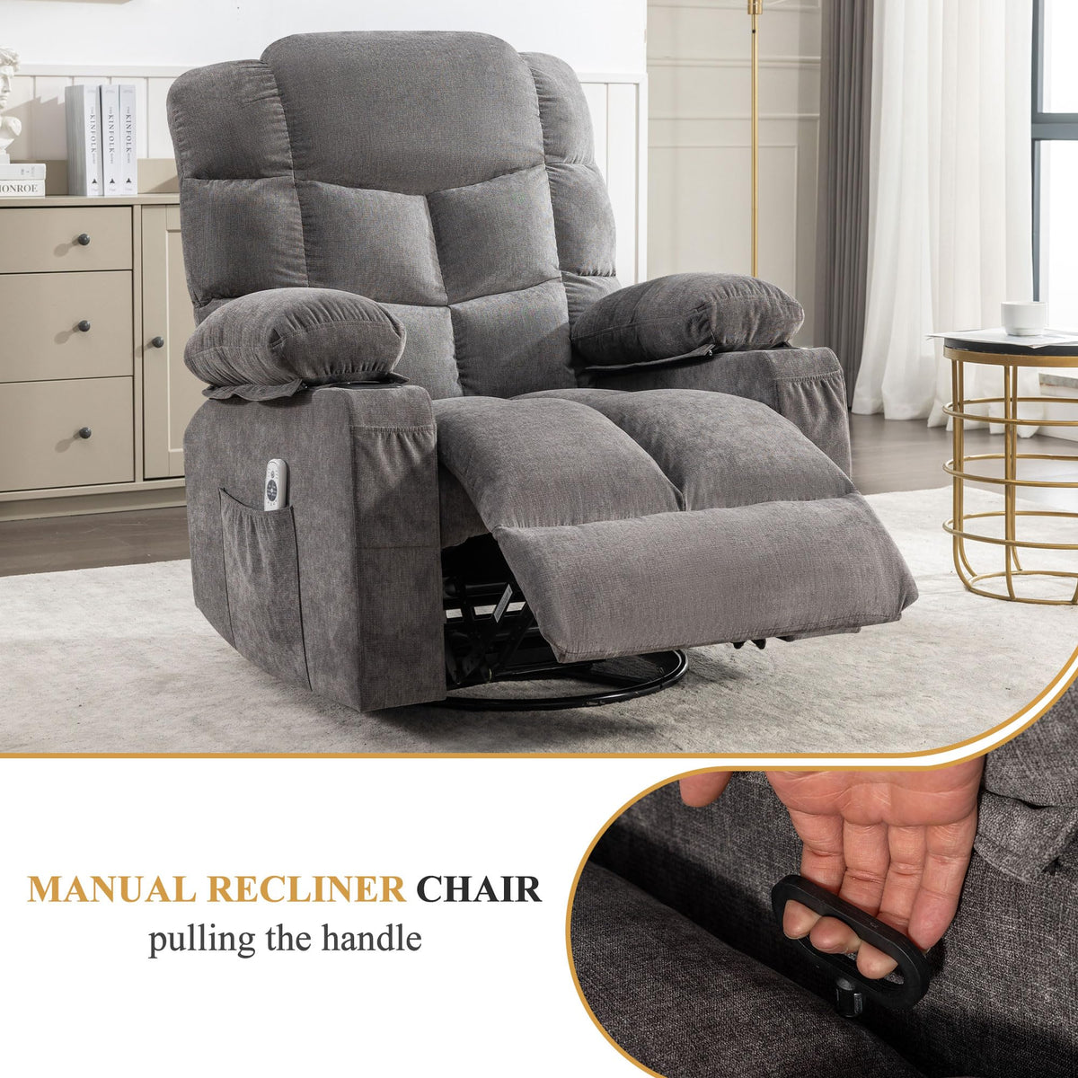 Swivel Rocker Recliner Chair with Massage and Heat F2566