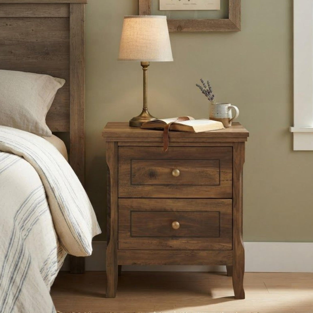 2 Drawer Wood Nightstand Set of 2 J191