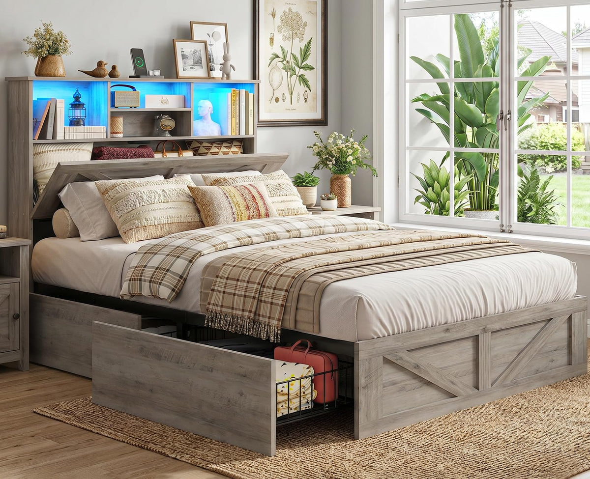 Twin Bed with Bookcase Headboard and 4 Drawers X78937