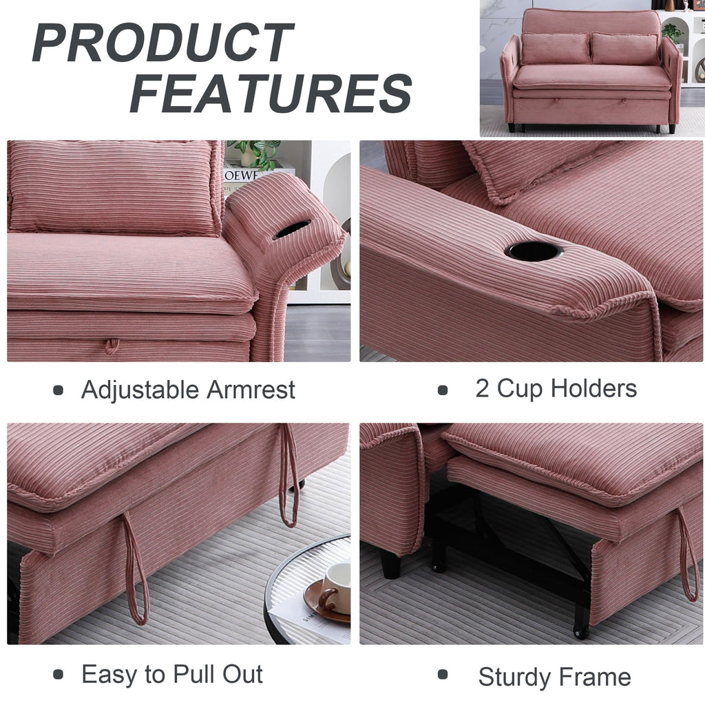 Pink Convertible Sleeper Sofa Bed C7637