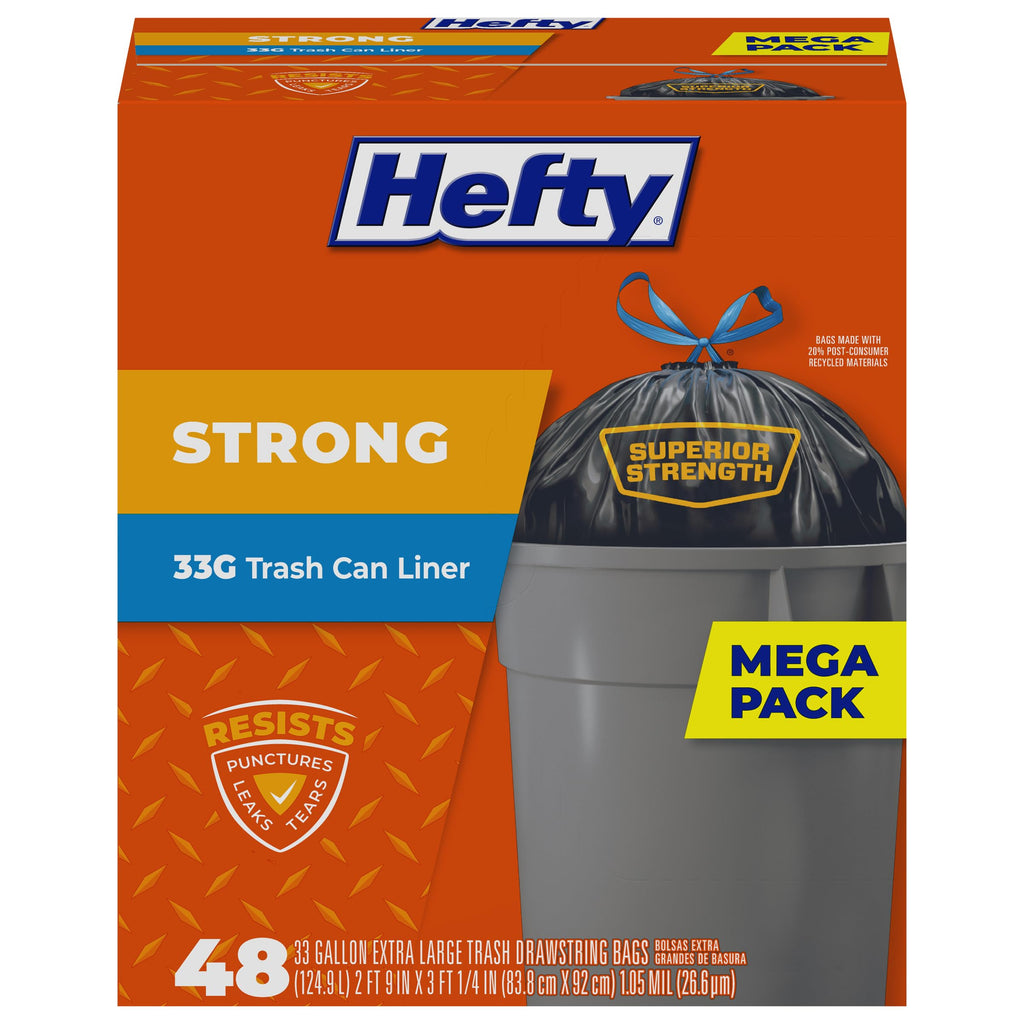 33 Gallon Black Trash Bags with Drawstrings, 48ct N6344