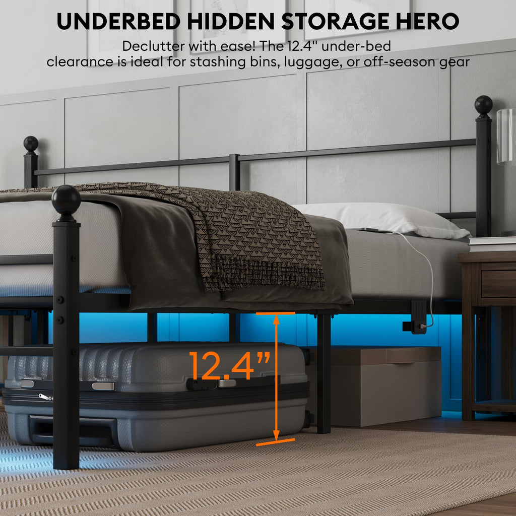 Black King Size Metal Platform Bed Frame with Headboard U8037