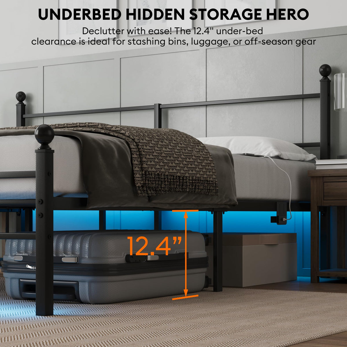 Black King Size Metal Platform Bed Frame with Headboard U8037