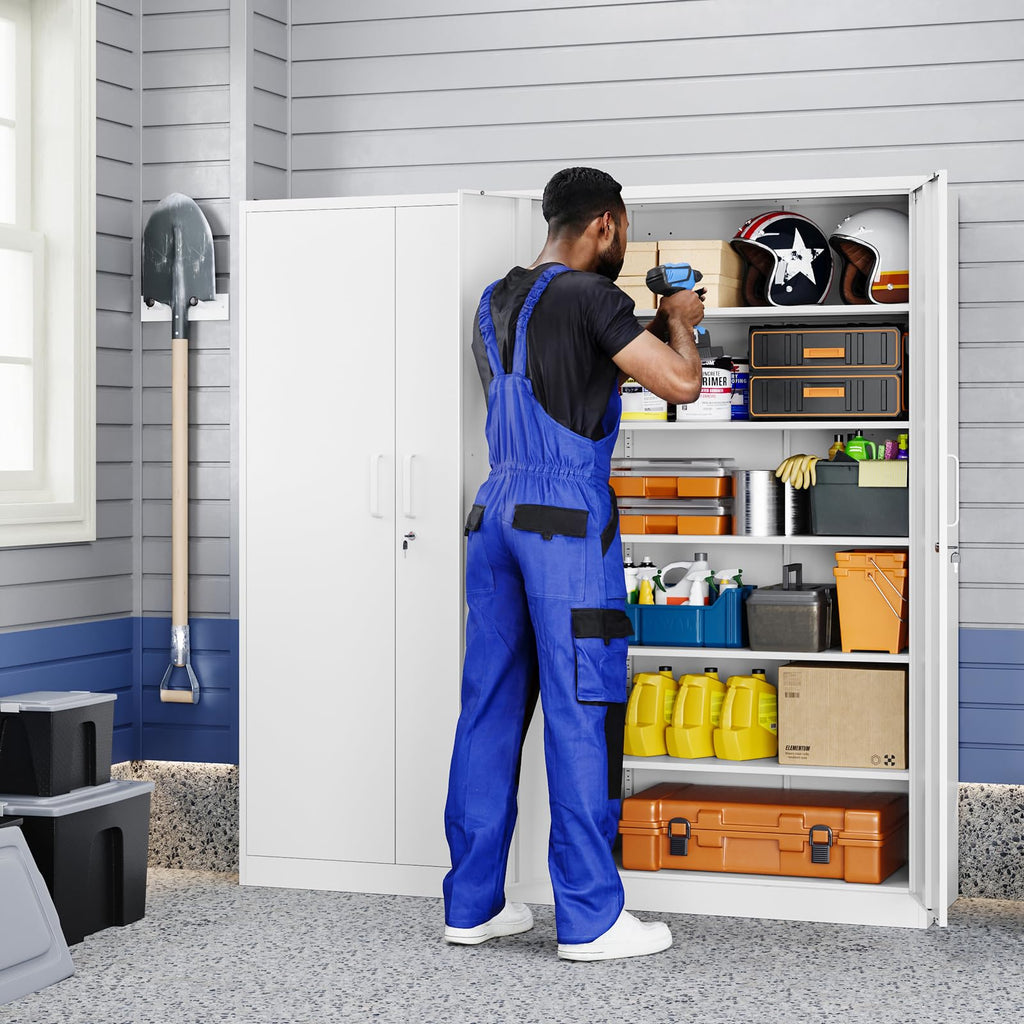 White Metal Storage Cabinet with 2 Doors and 5 Adjustable Shelves T887955