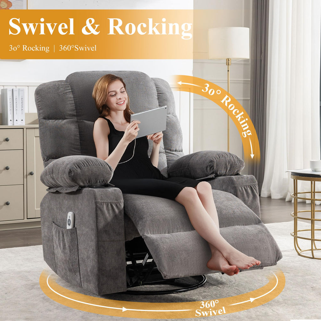 Swivel Rocker Recliner Chair with Massage and Heat F2566