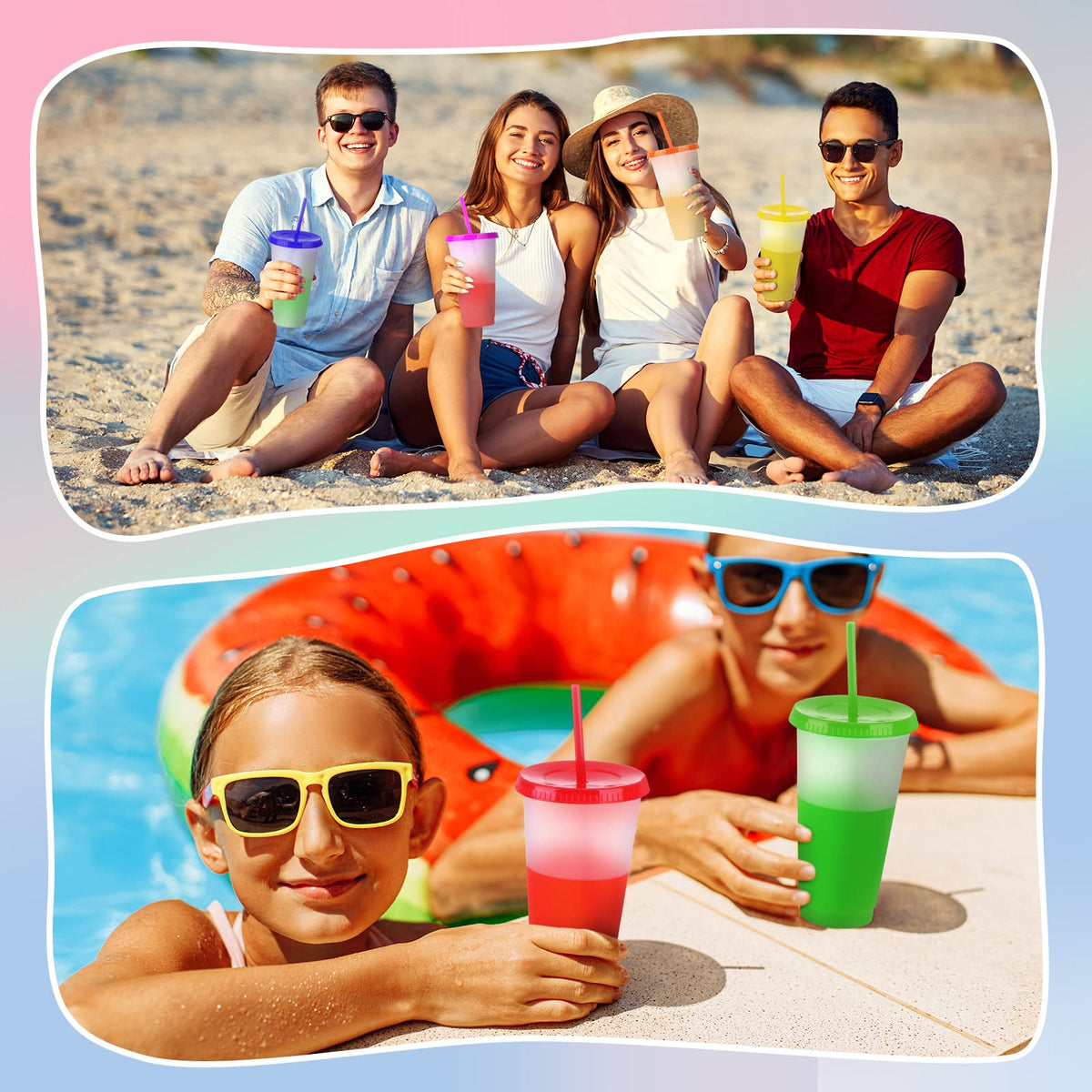 24 Pack Clear Plastic Tumblers with Lids and Straws B984445