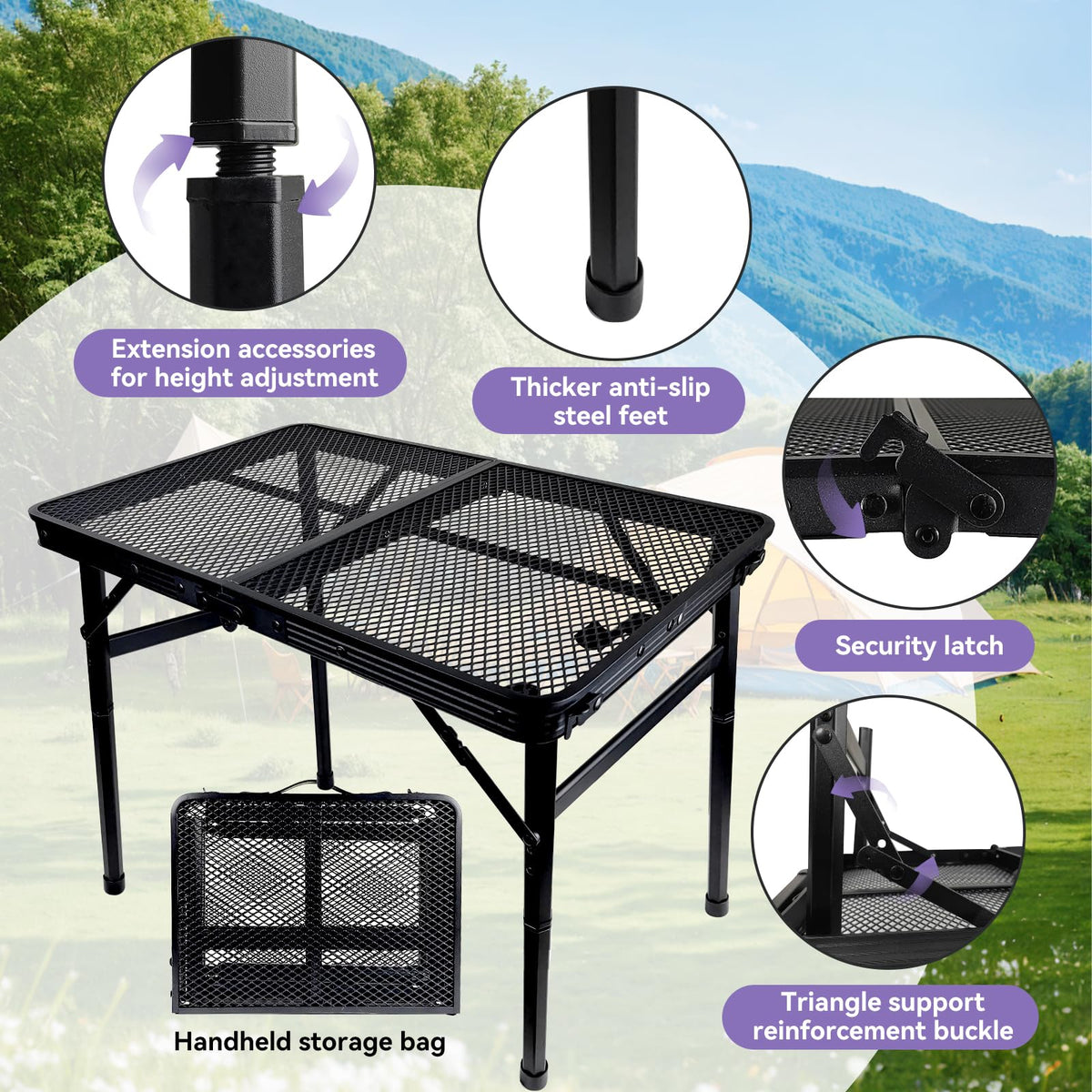 Black Adjustable Folding Camping Table Y4692