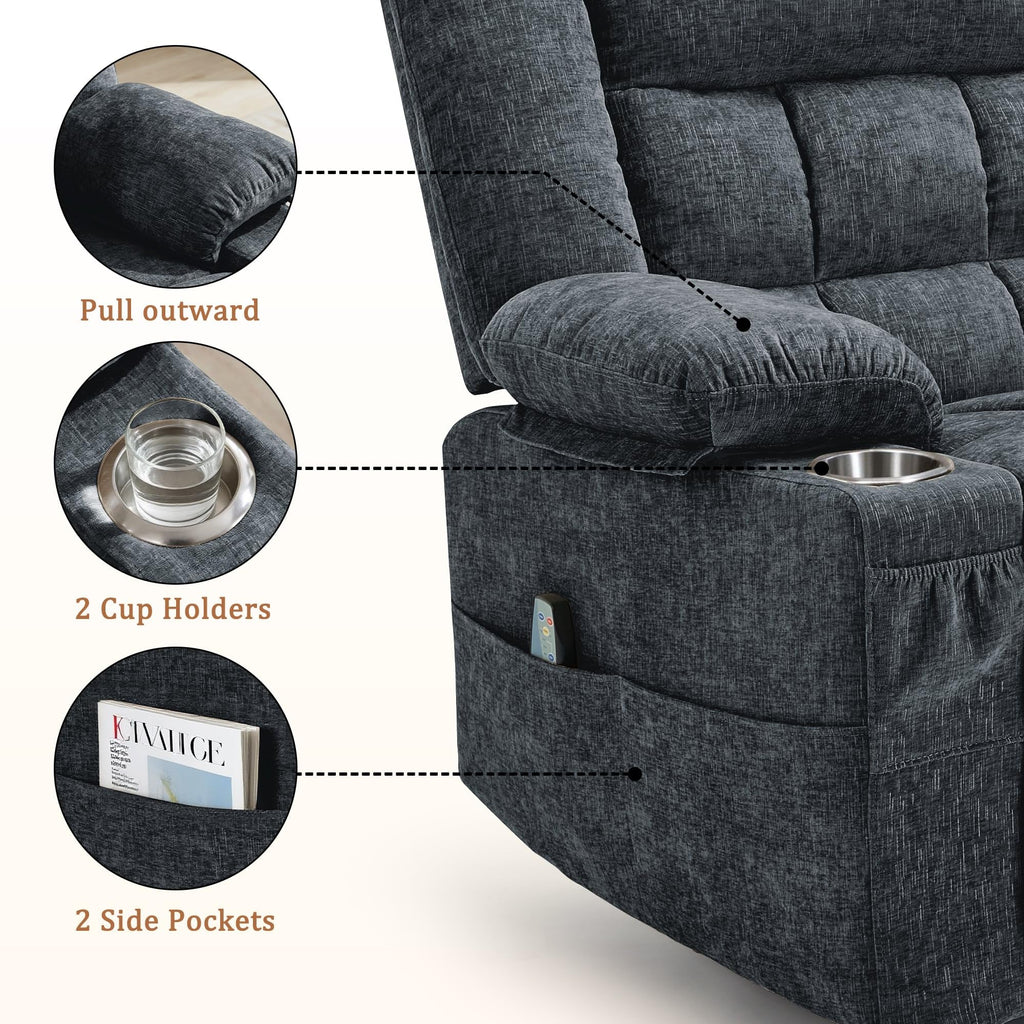 Fabric Dark Gray Swivel Rocker Recliner with Cup Holder S296
