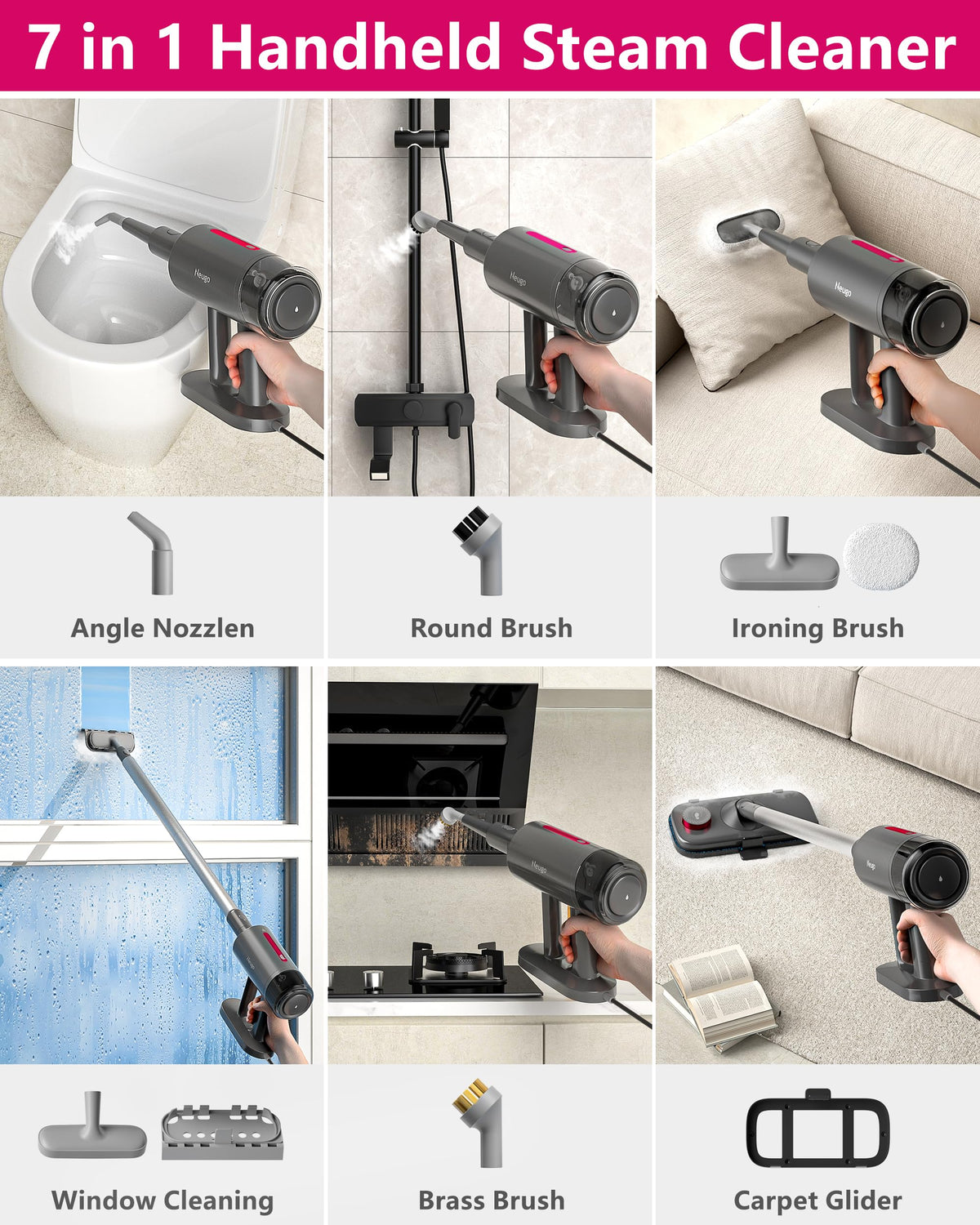 7in1 Handheld Steam Mop 1500W 23ft Cord V1759