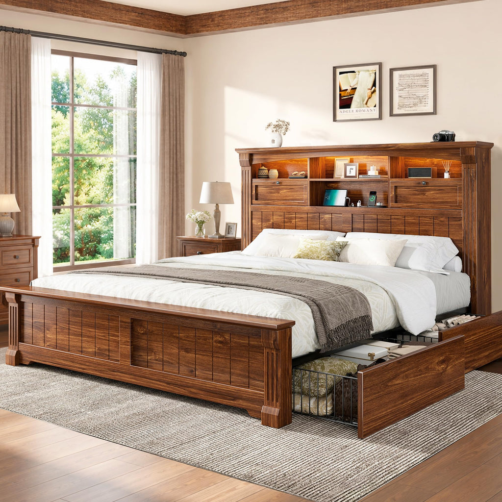 Full Size Bed Frame with Storage Headboard and 4 Drawers L99782