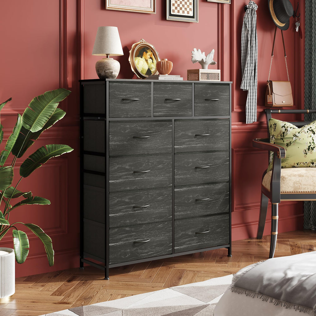 Black 11 Drawer Fabric Dresser A340228